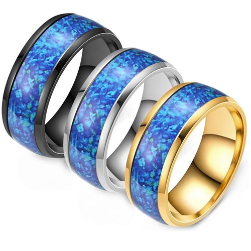 **COI Titanium Black/Gold Tone/Silver Crushed Opal Beveled Edges Ring-7739