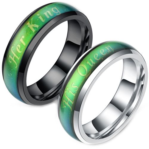 COI Titanium Black/Silver King Queen Beveled Edges Ring-7750