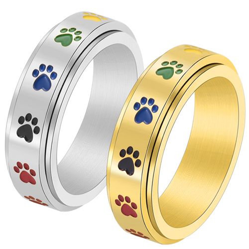 **COI Titanium Gold Tone/Silver Rainbow Color Paws Step Edges Ring-7755