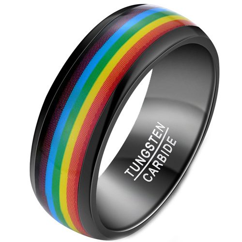 **COI Black Tungsten Carbide Rainbow Pride Dome Court Ring-7784