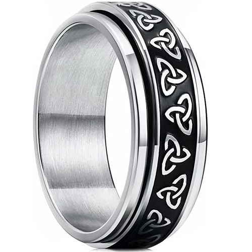 **COI Titanium Black Silver Trinity Knots Step Edges Ring-7817
