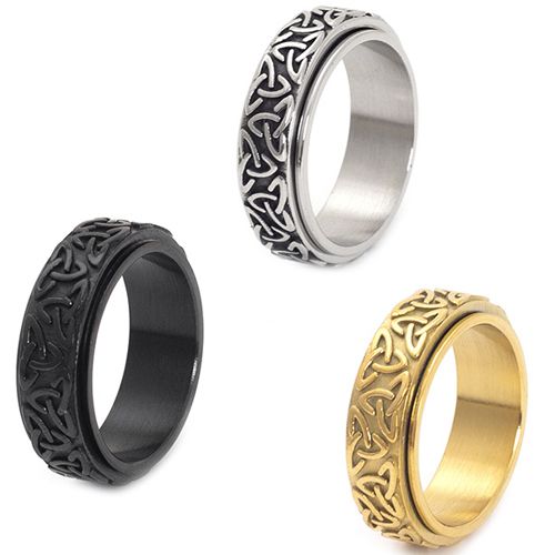 **COI Titanium Black/Gold Tone/Silver Trinity Knots Step Edges Ring-7822