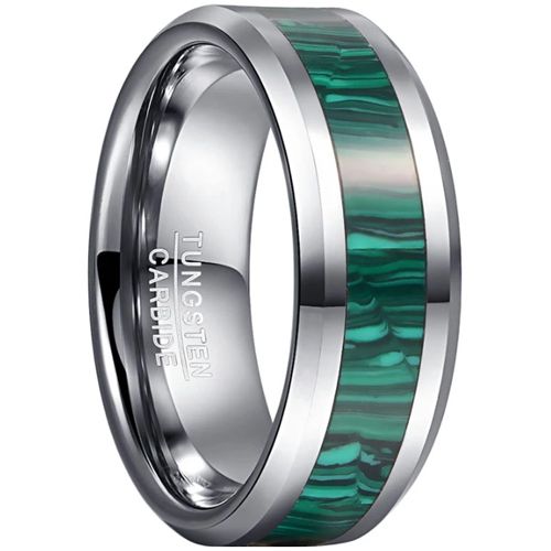**COI Tungsten Carbide Green Camo Beveled Edges Ring-7835