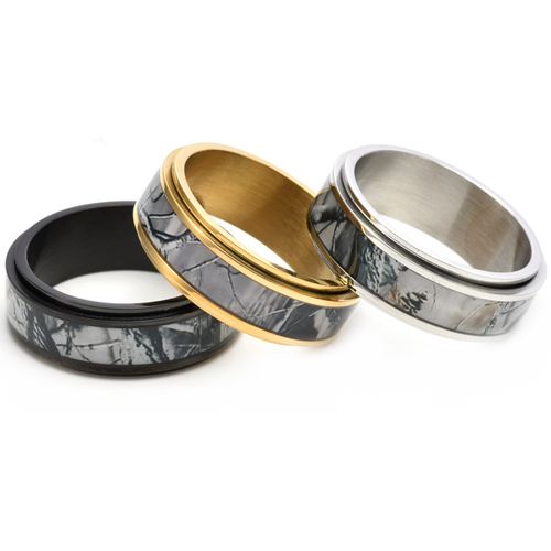 **COI Titanium Black/Gold Tone/Silver Camo Step Edges Ring-7909