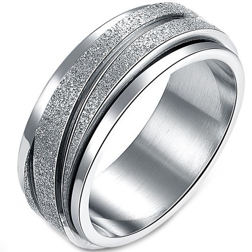 **COI Titanium Sandblasted Diagonal Grooves Step Edges Ring-7913