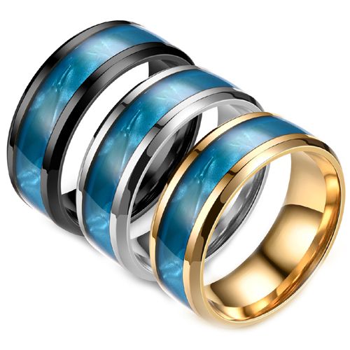 **COI Titanium Black/Gold Tone/Silver Abalone Shell Beveled Edges Ring-7922