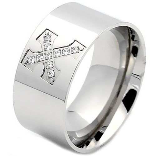 **COI Titanium Gold Tone/Silver Cross Ring With Cubic Zirconia-7925