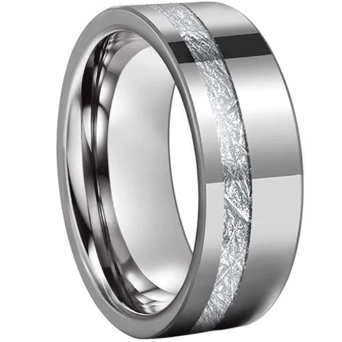 **COI Tungsten Carbide Offset Meteorite Pipe Cut Flat Ring-7948AA