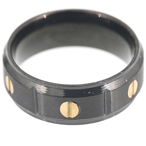 **COI Titanium Black Gold Tone Screws Grooves Beveled Edges Ring-7988AA