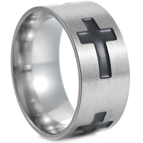 **COI Titanium Black Silver Cross Ring-8036AA