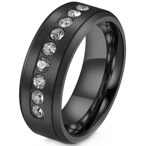**COI Titanium Black/Gold Tone/Silver Ring With Cubic Zirconia-8038AA