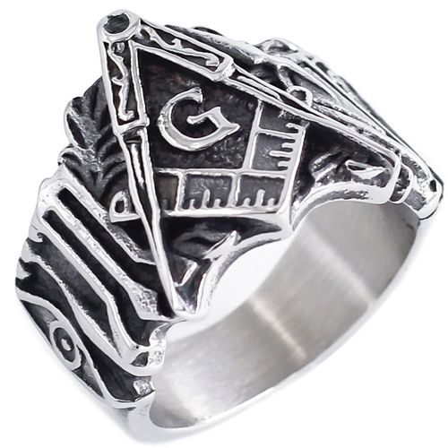 **COI Titanium Black Silver Masonic Freemason Ring-8064AA