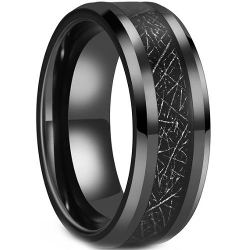 **COI Black Tungsten Carbide Black Meteorite Beveled Edges Ring-8084AA