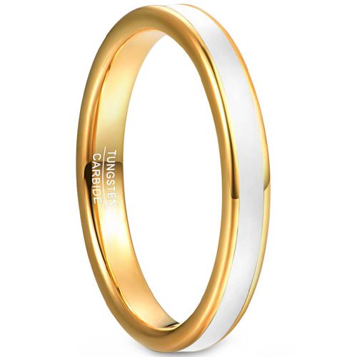 **COI Gold Tone Tungsten Carbide White/Black Enamel Pipe Cut Flat Ring-8088AA