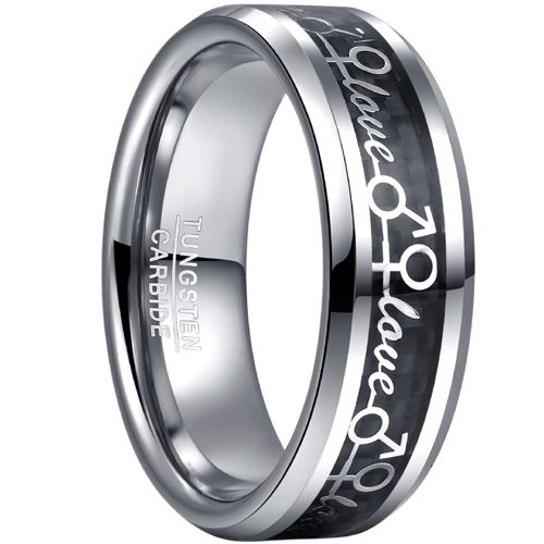 **COI Tungsten Carbide Love Beveled Edges Ring With Black Carbon Fiber-8091AA