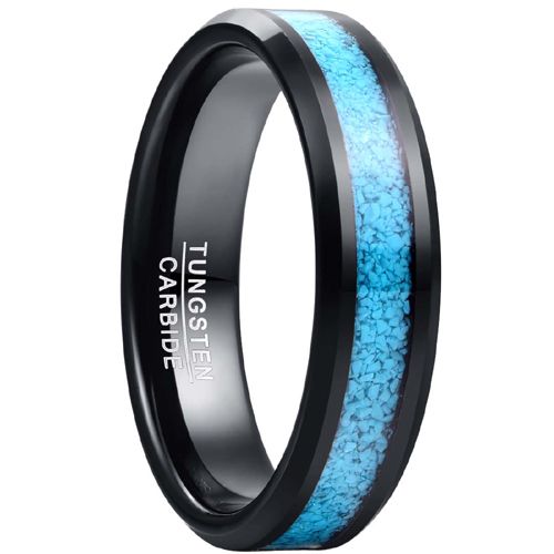 **COI Black Tungsten Carbide Blue Meteorite Beveled Edges Ring-8092AA