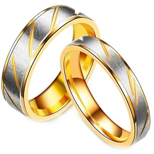 **COI Titanium Gold Tone Silver Diagonal Grooves Step Edges Ring-8107AA