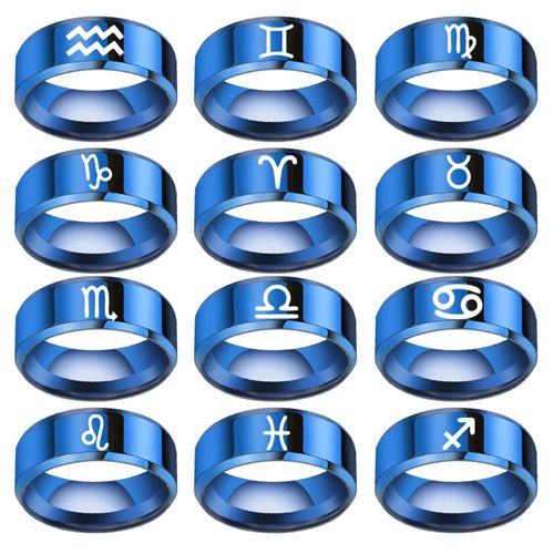 **COI Blue Titanium Zodiac Beveled Edges Ring-8134