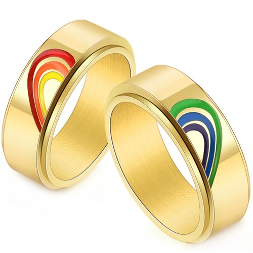**COI Gold Tone Titanium Rainbow Color Step Edges Ring-8160AA