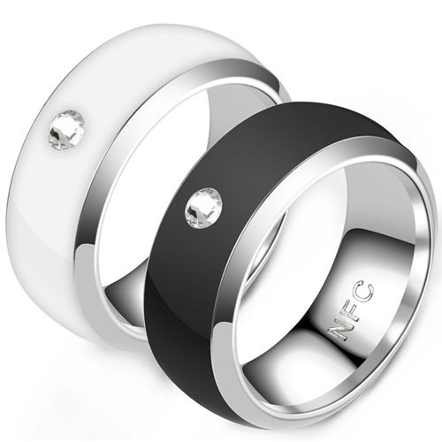 **COI Titanium Black/White Ceramic Dome Court NFC Smart Ring-8172AA