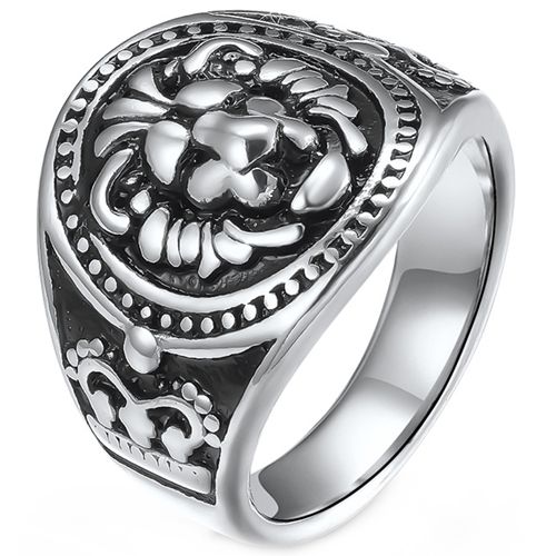 **COI Titanium Gold Tone/Silver Lion & Crown Ring-8214AA