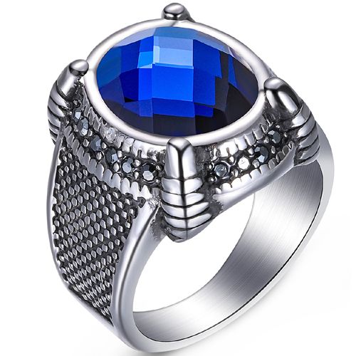 **COI Titanium Ring With Created Blue Sapphire-8228AA 