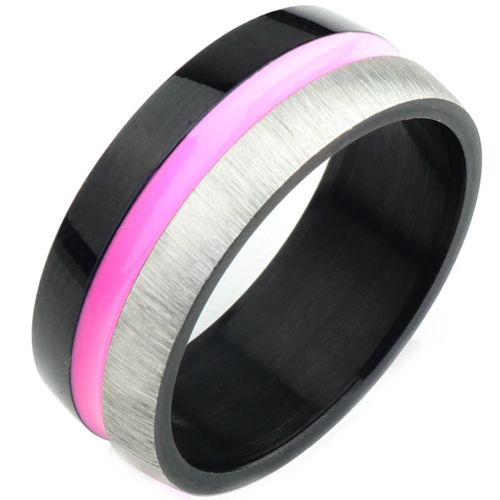 **COI Titanium Black Rose Silver Center Groove Ring-8238AA