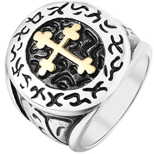 **COI Titanium Gold Tone Silver Cross Ring-8244AA 