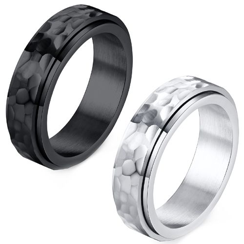 **COI Titanium Black/Silver Hammered Step Edges Ring-8296AA