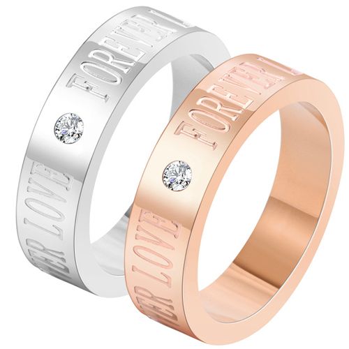 **COI Titanium Rose/Silver Forever Love Pipe Cut Flat Ring With Cubic Zirconia-8332AA