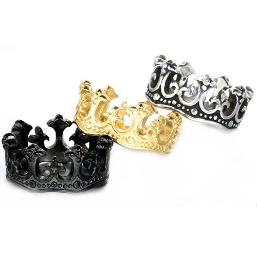 **COI Titanium Black/Gold Tone/Silver Crown Ring-8351AA