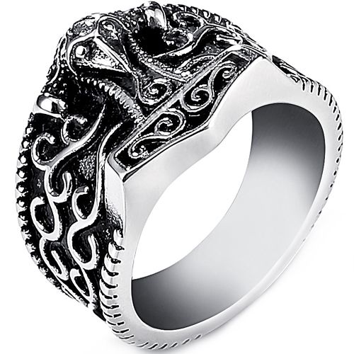 **COI Titanium Black Silver Hip Hop Ring-8376AA