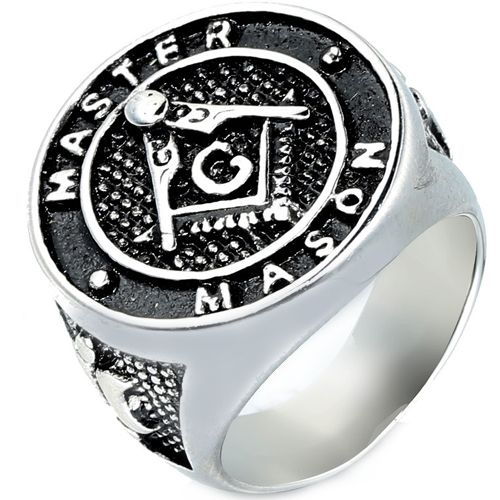 **COI Titanium Black Silver Masonic Freemason Ring-8383AA
