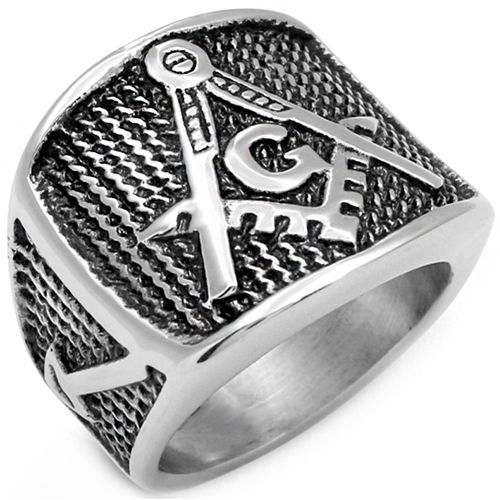 **COI Titanium Black Silver Masonic Freemason Ring-8391AA