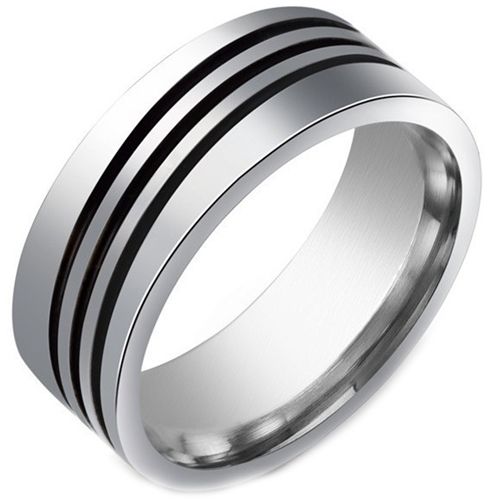 **COI Titanium Black Silver Ring With Triple Lines-8393AA