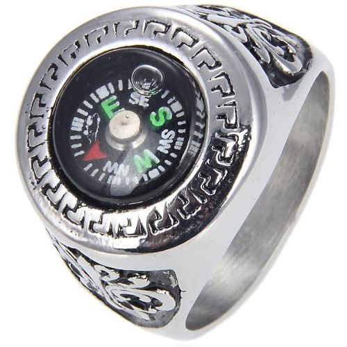 **COI Titanium Black Silver Compass Ring-8416AA