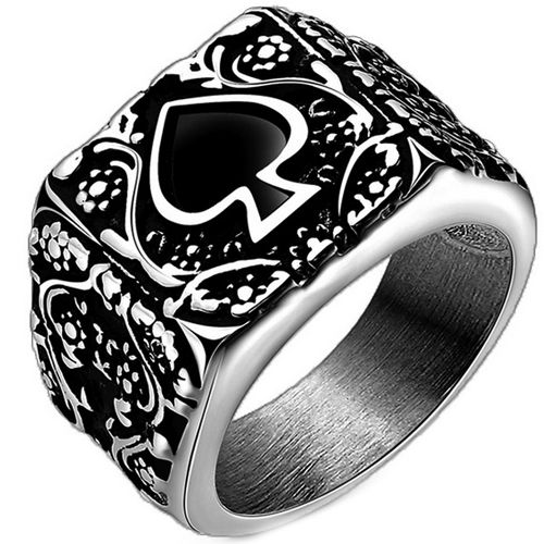 **COI Titanium Black Silver Aces of Spade Ring-8417AA