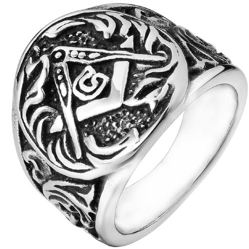 **COI Titanium Gold Tone/Silver Masonic Freemason Ring-8430AA