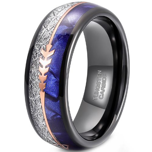 **COI Black Tungsten Carbide Meteorite Dome Court Ring With Rose Arrow-8447AA