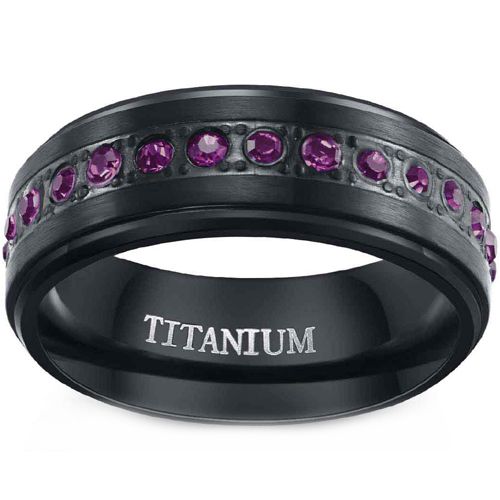**COI Black Titanium Ring With Purple Cubic Zirconia-8450AA