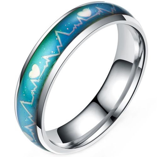 **COI Titanium Black/Silver Heartbeat Beveled Edges Ring-8469AA