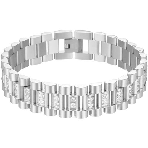 COI Titanium Gold Tone/Silver Cubic Zirconia Bracelet With Steel Clasp(Length: 8.66 inches)-8486AA
