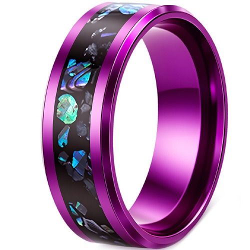 **COI Purple Titanium Abalone Shell Beveled Edges Ring-8546AA