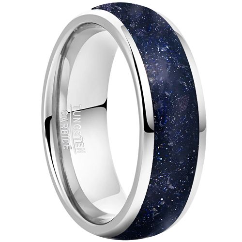 **COI Tungsten Carbide Dome Court Ring With Blue Meteorite-8604AA