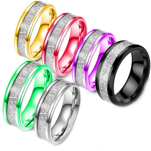 **COI Titanium Black/Gold Tone/Silver/Purple/Red/Green Beveled Edges Ring With Meteorite-8608AA