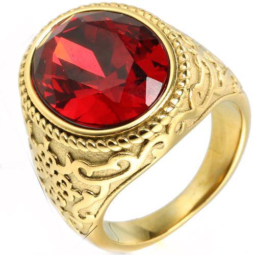 **COI Gold Tone Titanium Ring With Created Red Ruby/Blue Sapphire-8635
