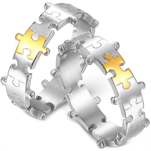 **COI Titanium Gold Tone Silver Puzzle Ring-8643