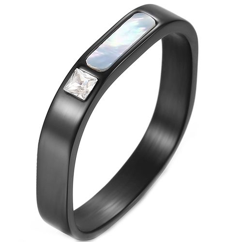 **COI Titanium Black/Gold Tone/Silver Abalone Shell Ring With Cubic Zirconia-8644