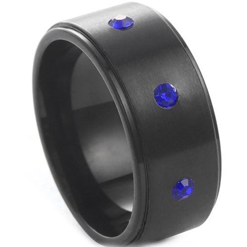 **COI Titanium Black/Gold Tone Step Edges Ring-8659
