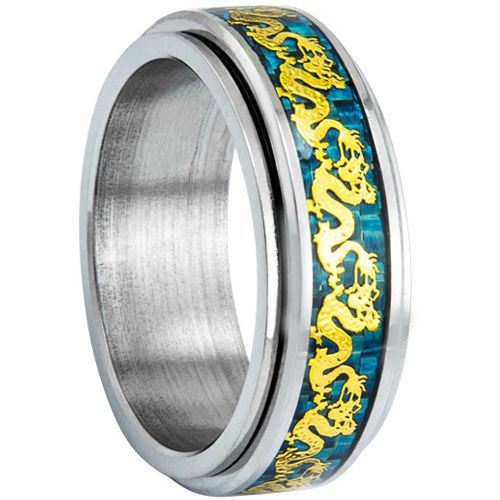 **COI Titanium Gold Tone/Silver Dragon Step Edges Ring With Carbon Fiber-8676